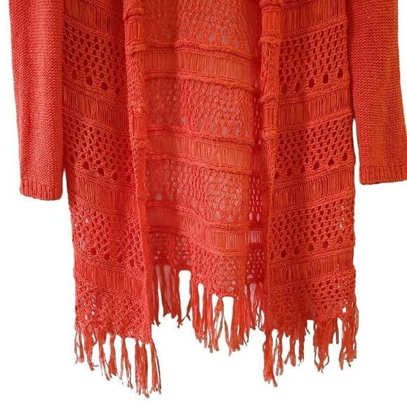 Chicos Fringe Cardigan Sweater‎ 0 Small Orange Tassel Boho Crochet Open Front - Picture 3 of 11